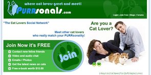Screenshot van de startpagina van Purrsonals.com