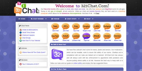Schermata della homepage di 321Chat