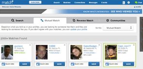 Capture d'écran de la recherche Match.com