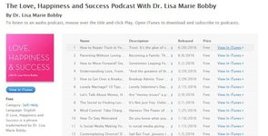 Captura de pantalla de la página de iTunes para el podcast de amor, felicidad y éxito