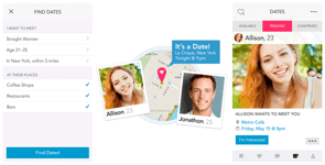 Screenshots von Clovers On-Demand-Dating-Funktion