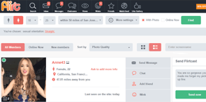 Capture d'écran des options de communication de Flirt.com
