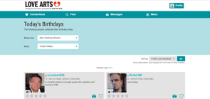 Une capture d'écran de la page des anniversaires des membres sur Love Arts