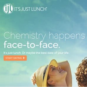 Captura de pantalla de la página de inicio de It's Just Lunch