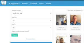 Capture d'écran de la page de recherche de Match Me Happy