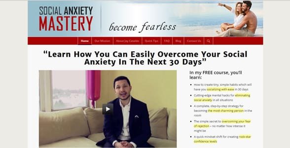 Screenshot der Homepage von Social Anxiety Mastery