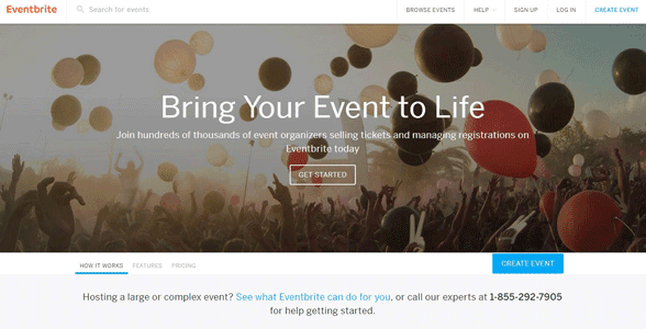 Capture d'écran d'une page d'accueil Eventbrite