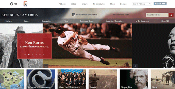 Screenshot der Homepage von Ken Burns America