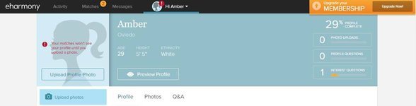 Capture d'écran d'un profil eharmony