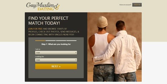 Capture d'écran de la page d'accueil de GayMuslimDating