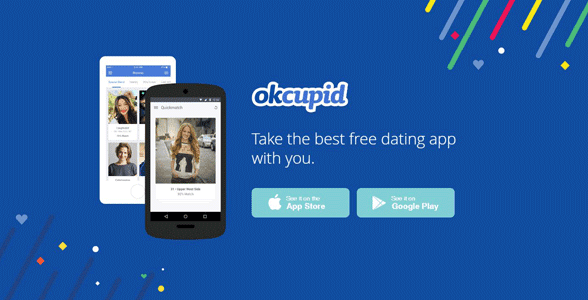 Capture d'écran de la page de destination mobile d'OkCupid