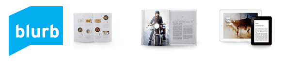 Logotipo de Blurb y captura de pantalla de estilos de libros
