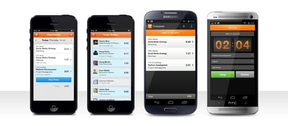 Screenshot van mobiele apps van Harvest