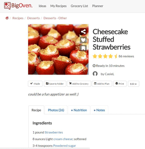 Captura de pantalla de una receta de BigOven