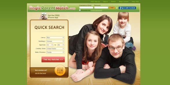 Capture d'écran de la page d'accueil de SingleParentMatch