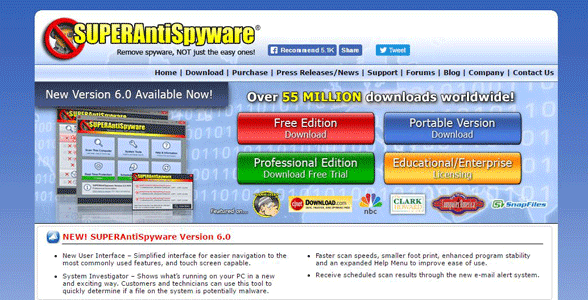 Screenshot der SUPERAntiSpyware-Homepage