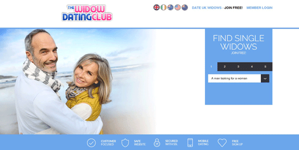 Screenshot der Widow Dating Club Homepage