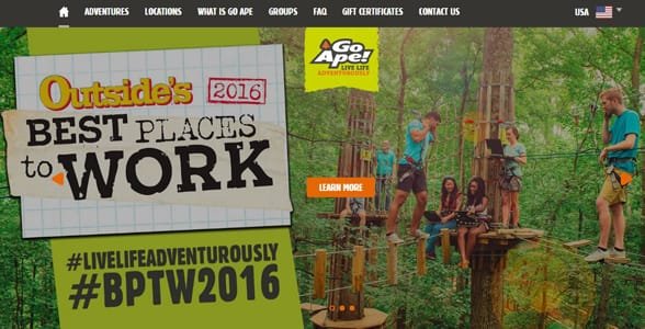 Screenshot van de startpagina van Go Ape