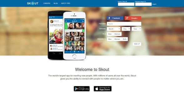 Skout ana sayfasının ekran görüntüsü