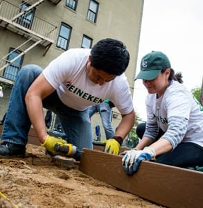 Photo de bénévoles de GrowNYC construisant un jardin
