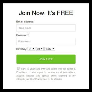 Screenshot della registrazione a XDating
