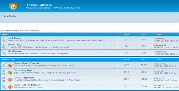Capture d'écran des forums XnView