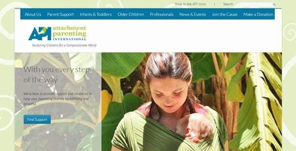 Screenshot z domovské stránky Attachment Parenting International