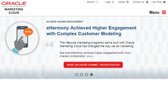 Screenshot della home page di Oracle Marketing Cloud