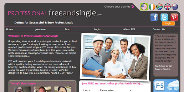 Capture d'écran de la page d'accueil de ProfessionalFreeAndSingle