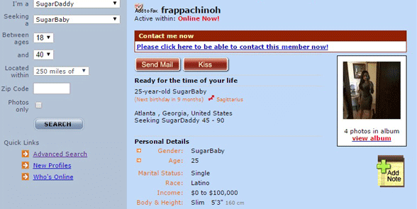 Screenshot eines SugarDaddyForMe-Profils