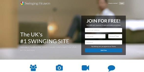 Screenshot van de SwingingHeaven-homepage