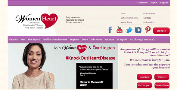 Screenshot der Homepage von WomenHeart