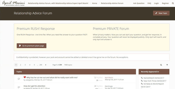 Screenshot del forum di consulenza di April Masini