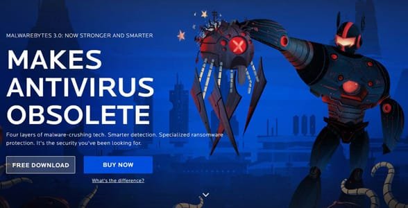Screenshot della pagina web di Malwarebytes 3.0