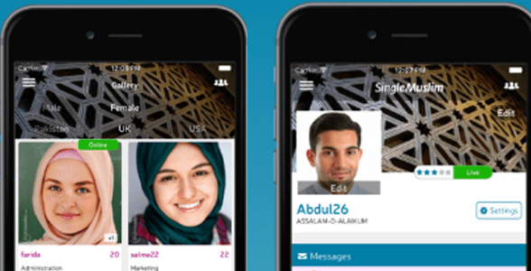 Screenshots der mobilen App für Single Muslime
