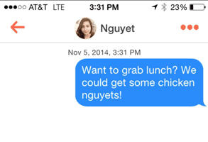 Nguyet'in Tinder konuşmasının ekran görüntüsü