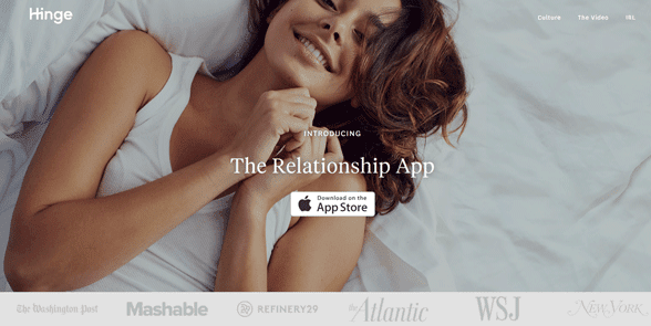 Screenshot der Hinge-Homepage