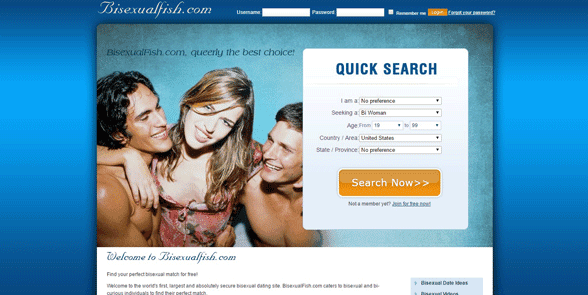Capture d'écran de la page d'accueil de BisexualFish