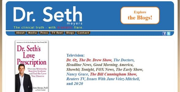 Captura de pantalla del sitio web del Dr. Seth