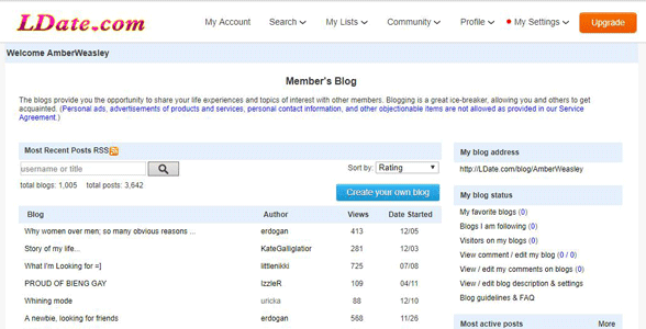Screenshot des Mitglieder-Blogs von LDate