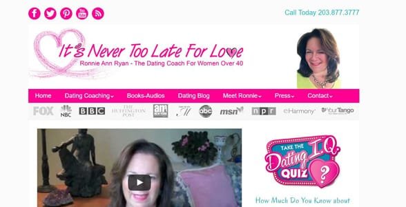 Capture d'écran de la page d'accueil de It's Never Too Late For Love