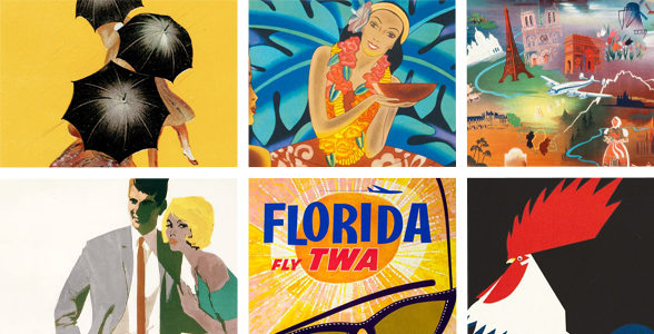 Un collage de carteles antiguos.