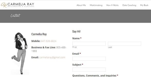 Screenshot des Bewerbungsformulars von Carmelia Ray
