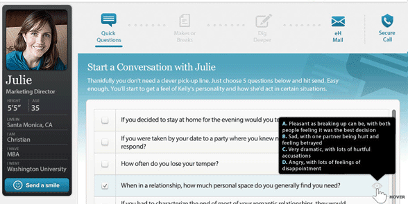 Foto der geführten Kommunikation von eHarmony