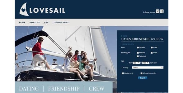 Capture d'écran de la page d'accueil de Lovesail