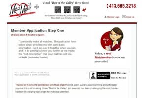 Capture d'écran du formulaire de candidature en ligne de Mass Match