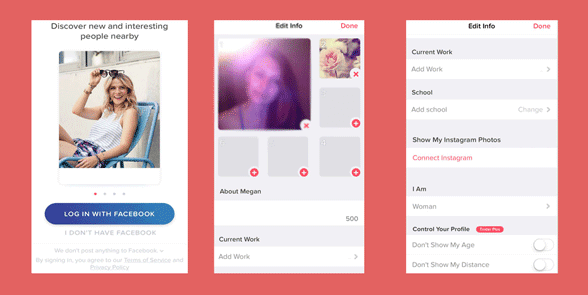 Foto der Tinder-Anmeldung und ein Profil