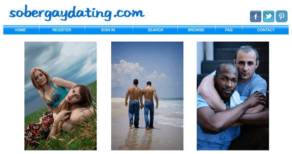Screenshot van de startpagina van SoberGayDating