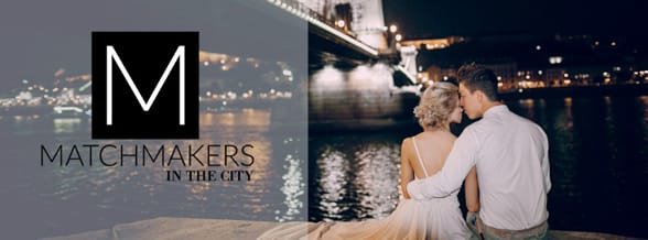 Photo du logo Matchmakers in the City et d'un couple s'embrassant près d'un pont