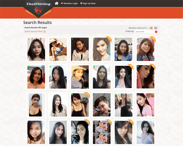 Capture d'écran de la page de recherche ThaiFlirting